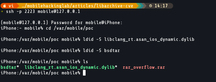 Copying and ldid-signing the binaries on the device